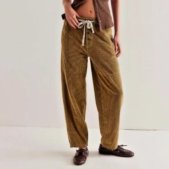 Free People We The Free Roscoe Barrel Leg Corduroy Pants Bermuda L